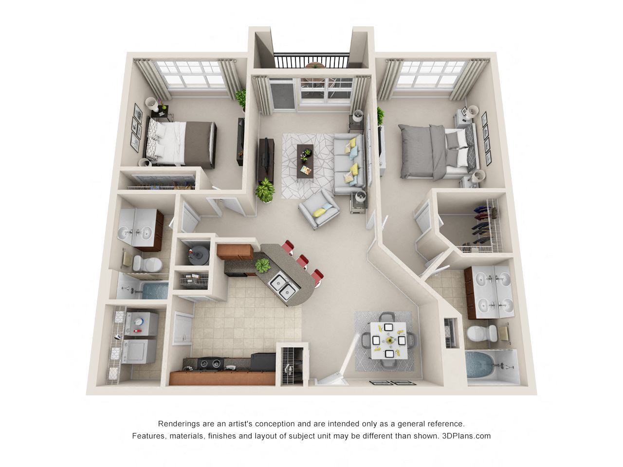 Floor plan for 2 beds, 2 baths, 1087 sqft